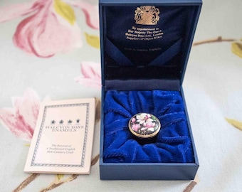Dainty miniature Halcyon Days hand-painted enamel trinket pot