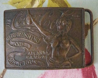 Tiffany Studio Coca Cola belt buckle with Art Deco style woman holding the bottle