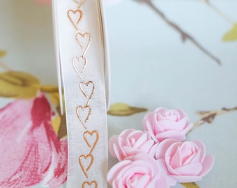 25mm cream and gold sheer hearts ribbon