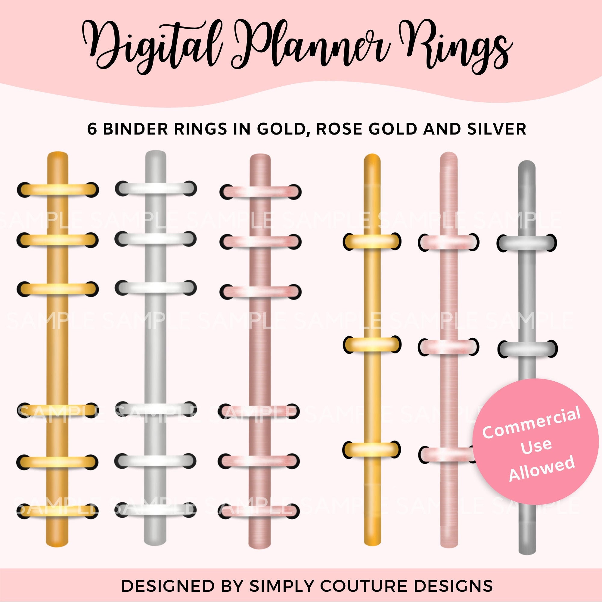 Digital Binder Rings for Planners 3 Metallic Colors: Gold, Silver, Rose  Gold Commercial Use Allowed 