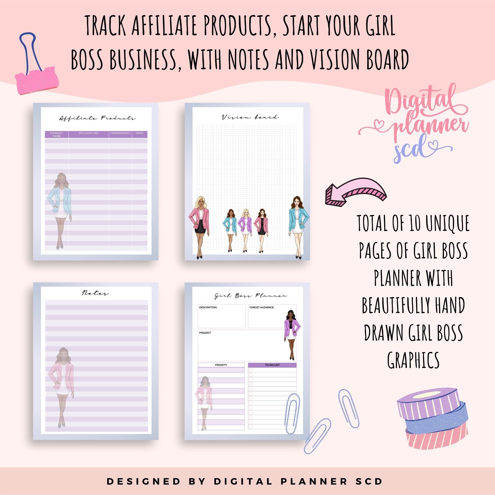 Girl Boss Planner Printable Fashion Girl Clipart Small | Etsy