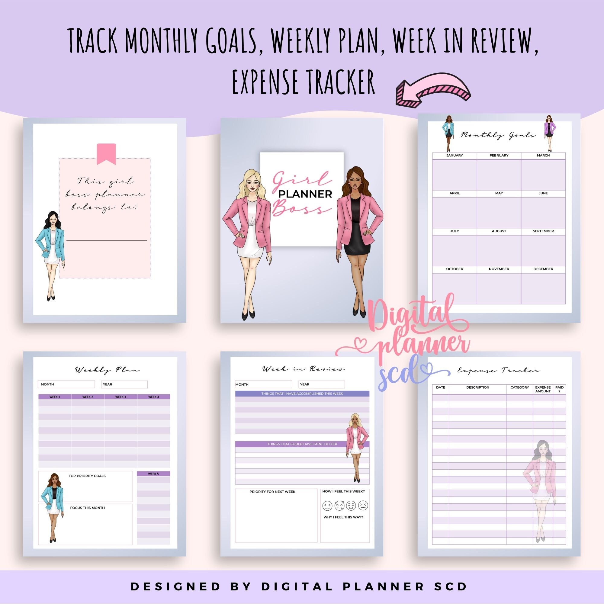 Girl Boss Planner Printable Fashion Girl Clipart Small | Etsy