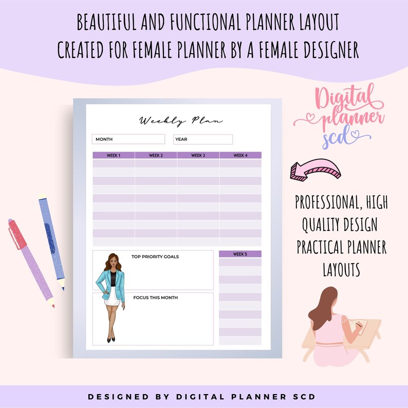 Girl Boss Planner Printable Fashion Girl Clipart Small - Etsy