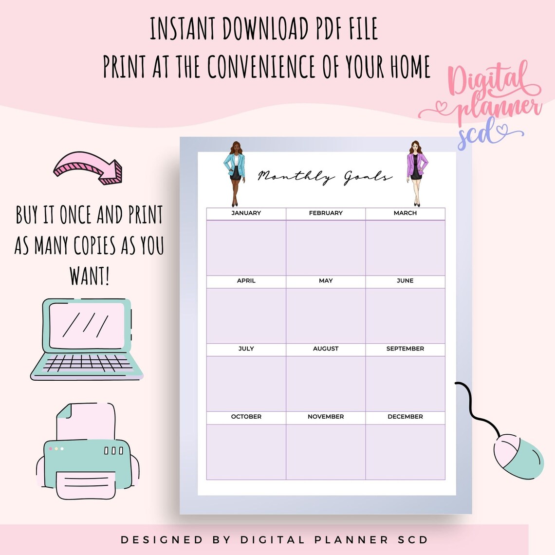 Girl Boss Planner Printable Fashion Girl Clipart Small - Etsy