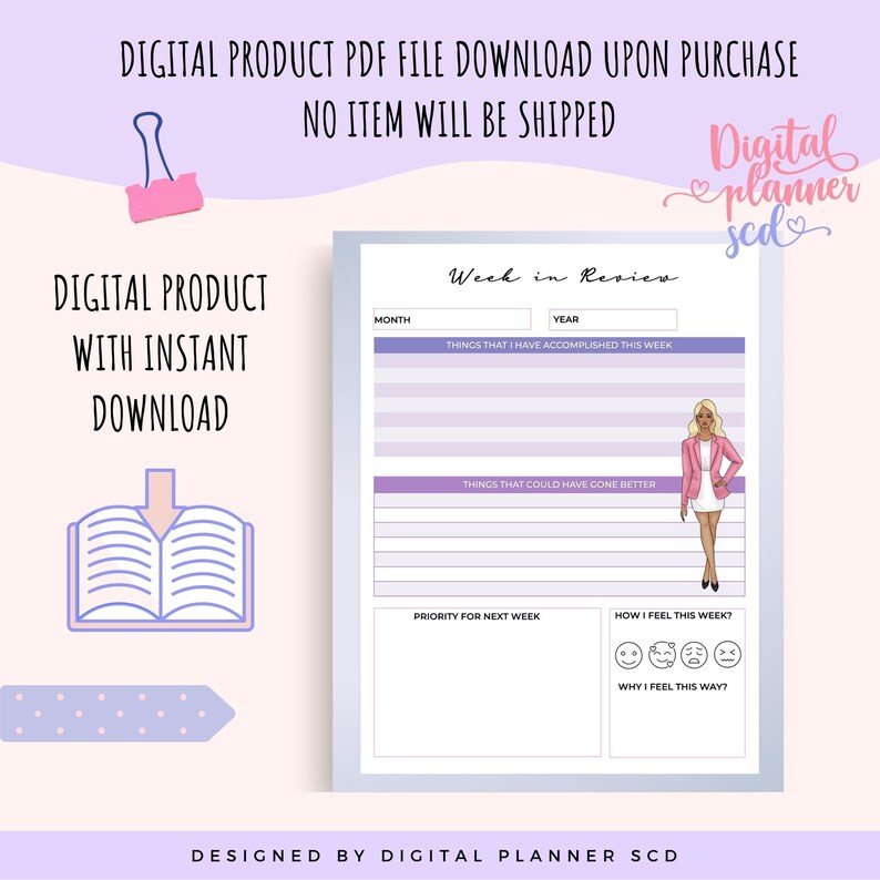 Girl Boss Planner Printable Fashion Girl Clipart Small Etsy
