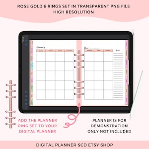 Realistic Digital Planner Rings, Metallic Effect Digital Planner Rings, Pre-cropped PNG, Rose Gold, Silver, Gold, Commercial Use OK!