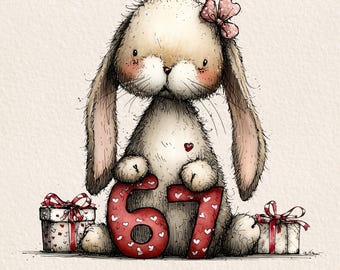 Valentine Bunny 6 7 Clipart | Whimsical Animal PNG (Commercial Use Digital Download)