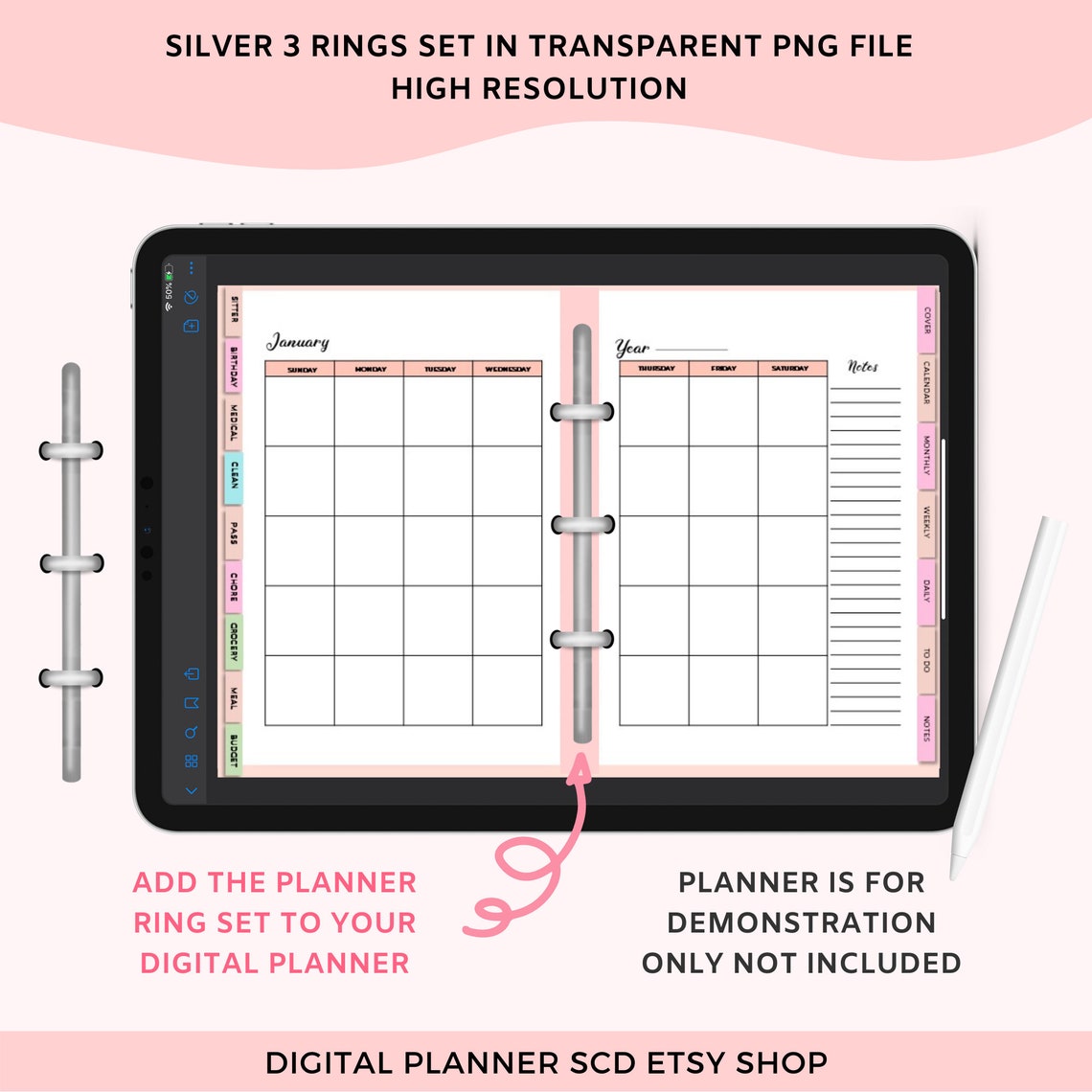 Digital Planner Binder Rings in Rose Gold Silver and Gold Etsy