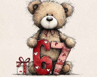 Valentine Teddy Bear 6 7 Clipart | Whimsical PNG (Commercial Use Digital Download)