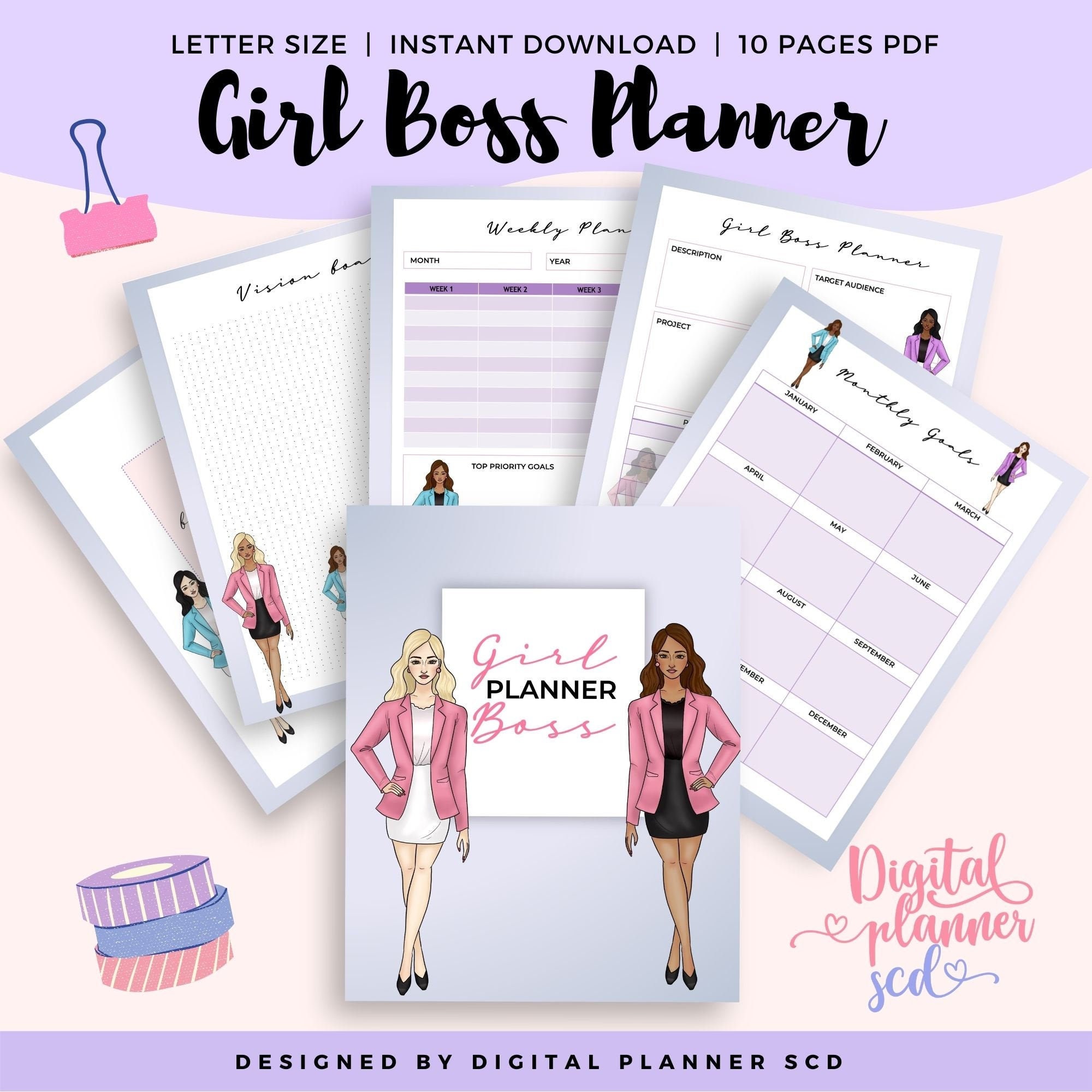 Girl Boss Planner Printable Fashion Girl Clipart Small | Etsy