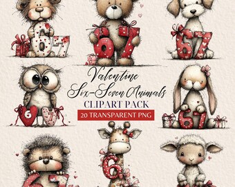Valentine Animals Clipart | 20 PNG Animal Designs (Digital Download