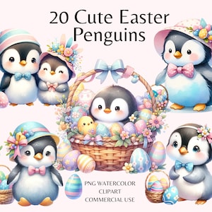 20 Aquarell Clipart Ostern Pinguin Clipart Bundle, ideal für digitale Projekte zu Ostern, kommerzielle Nutzung