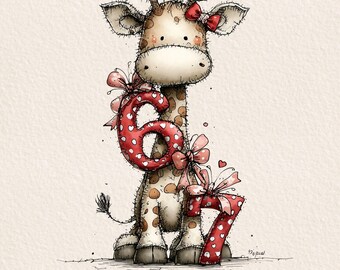 Valentine Giraffe 6 7 Clipart | Whimsical Animal PNG (Commercial Use Digital Download)
