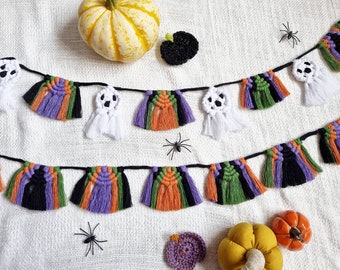 Halloween Macrame Garland | Rainbow Garland | Ghost Garland | Halloween Decor | Autumn Decor | Handmade Wall Decor