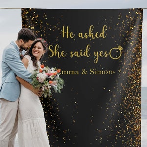 She Said Yes Engagement Banner Marry Me Backdrop Engagement Signs He Asked She Said Yes Engagement Photo Backdrop Bachelorette Party Idea