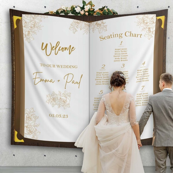 Seating Chart Book Backdrop Large Wedding Personalized Seating Chart Banner Entrance Sign Custom Welcome Seating Sign Wedding Guests Plan