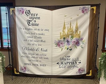 Fondo de foto de boda de cuento de hadas cartel de boda de princesa Castillo Real fondo de libro Floral Érase una vez decoración de boda personalizada