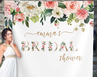 Bridal Shower Backdrop, Miss to Mrs, Floral Backdrop, Bachelorette Banner, Hen Party Decor, Personalized Backdrop, Pink Gold Photobooth Prop