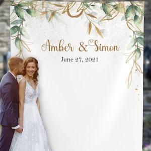 Greenery Wedding Photo Backdrop, Wedding Backdrop, Watercolor Wedding Backdrop for Reception, Custom Wedding Decor Backdrop GWW1