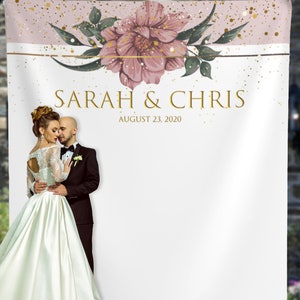 Mauve Wedding backdrop for reception Floral Backdrop Photobooth Backdrop Dusty Pink Glitter Wedding Banner 01SR6