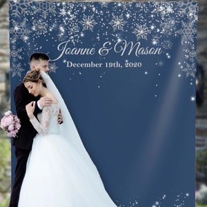 Christmas Winter Wedding Backdrop, Navy Blue Wedding Decor with Snowflakes, Baby it’s cold outside, Christmas stars and lights banner 01WB26