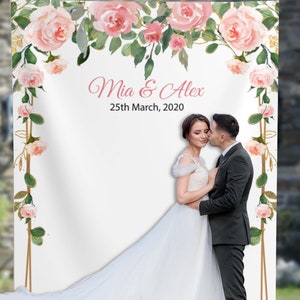 Wedding Photo Backdrop Floral Engagement Party Decor Blush Greenery Banner Entrance Welcome Sign Bachelorette Party Banner 01WB36