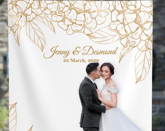 Wedding Backdrop Decorations, Gold wedding Engagement Backdrop, Elegant White and Gold Wedding Decor 01WB33