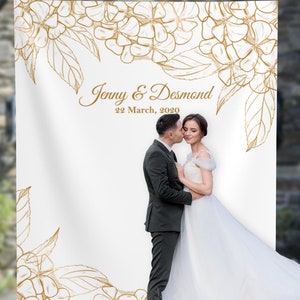 Wedding Backdrop Decorations, Gold wedding Engagement Backdrop, Elegant White and Gold Wedding Decor 01WB33