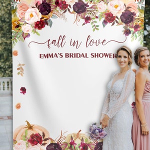 Fall Bridal Shower Backdrop Burgundy Pumpkin Fall In Love Decor Autumn floral bridal Shower Backdrop Pumpkin Shower Bridal Brunch