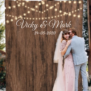 Custom Wedding Reception Backdrop Rustic Wedding Farm House Decoration Personalized Backyard Wedding Photo Booth Cascading Lights Tapestry