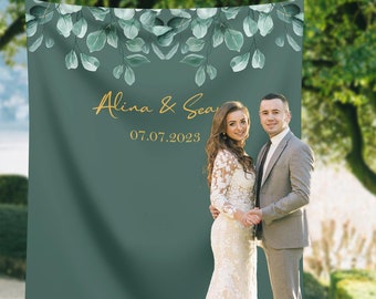 Emerald Greenery Wedding Backdrop For Reception Custom Photo Booth Garden Botanical Modern Wedding Banner Engagement Decor