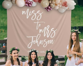 Miss to Mrs Banner Minimalista Pano de fundo do chá de panela Boho Miss to Mrs Banner Personalizado Futuro Mrs Photo Backdrop Boho Casamento Tapeçaria Tan