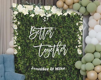 Better Together Wedding Reception Backdrop Artificial Grass Wall Decor Greenery Wedding Bar Sign Quote Backdrop Bride to Be Sign