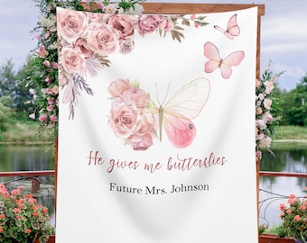 Bridal Shower Decoration Floral Backdrop Bachelorette Party Banner Custom Backdrop Butterfly Party Photobooth Hen Party Bride to Be