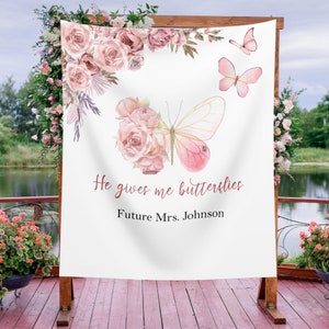 Bridal Shower Decoration Floral Backdrop Bachelorette Party Banner Custom Backdrop Butterfly Party Photobooth Hen Party Bride to Be