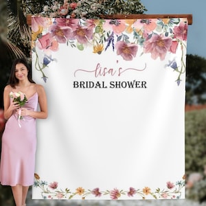 Toile de fond de fleurs sauvages Réception de mariage Photobooth Boho Bridal Shower Bannière Boho Décoration Wildflower Bridal Shower Toile de fond WFBS2