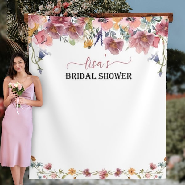 Toile de fond de fleurs sauvages Réception de mariage Photobooth Boho Bridal Shower Bannière Boho Décoration Wildflower Bridal Shower Toile de fond WFBS2