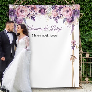 Personalized Floral Wedding Photo Backdrop Purple Blush Bloom Wedding Arch Decor Bridal Shower Wedding Photo Backdrop, Boho Wedding