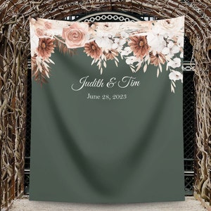 Boho Green Rustic Wedding Backdrop Pampas Terracotta Emerald Green Boho Wedding Reception Banner Custom Photo Booth Backdrop Bridal Shower