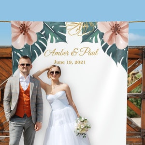 Tropical Wedding Backdrop Lightweight Decor Palm Leaves Hawaii Florida Mexico Bridal Shower Custom Photo Booth Banner 01WB25