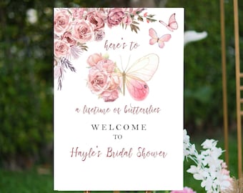 Butterfly Bridal Shower Sign Floral Blush Butterfly Wedding Shower Foam Board Lifetime of Butterflies Bridal Brunch Poster Future Mrs