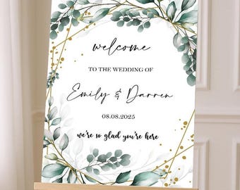 Wedding Welcome Sign Custom Greenery Wedding Shower Foamboard Wedding Signage Decor Minimalist Welcome Poster Personalized Sign