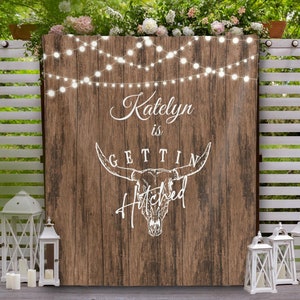 Getting Hitched Rowdy Backdrop, Western Bachelorette Party Banner, Rustic Country Bridal Shower Decoration, Cowboy Hen Party Photobooth