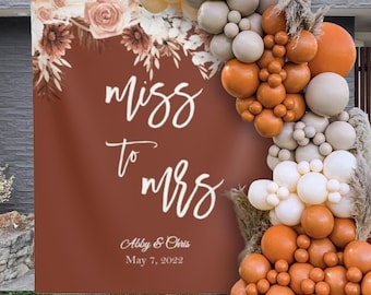 Pano de fundo Miss to Mrs, decorações de chá de panela Boho, terracota Miss to Mrs Banner, decorações de chá de panela enferrujadas, Miss to Mrs Sign