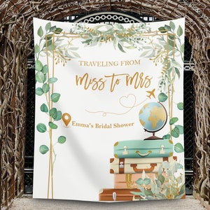 Verdure aventure voyage douche nuptiale toile de fond Miss à Mme Bachelorette Party Decor poule fête bannière monde Globe aventure carte bagages