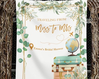 Greenery Adventure Travel Bridal Shower Backdrop Miss To Mrs Bachelorette Party Decor Hen Party Banner World Globe Adventure Map Luggage