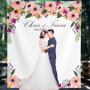 Wedding Backdrop Banner, Pink Floral Wedding Backdrop for Reception, Blush Wedding Decor, Photo booth backdrop 01WB75