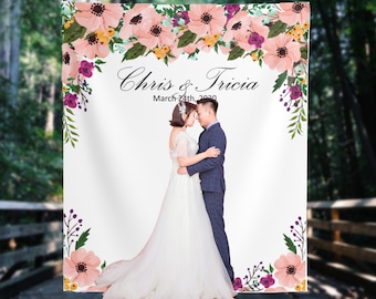 Wedding Backdrop Banner, Pink Floral Wedding Backdrop for Reception, Blush Wedding Decor, Photo booth backdrop 01WB75