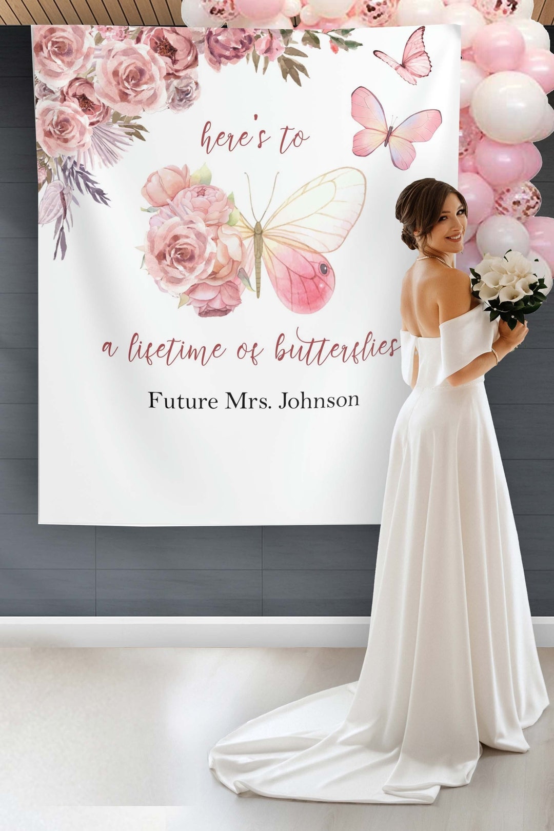 butterfly bridal shower dress Decor Lifetime of Butterflies Backdrop Floral Blush Butterfly Bridal Brunch Banner, Future Mrs Bride to Be Props Crafted from a luxurious