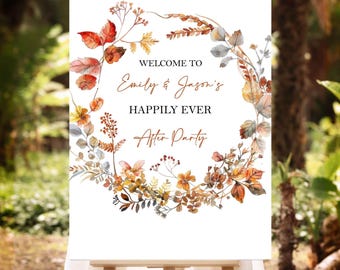 Printed Happily Ever After Party Sign Autumn Fall Evening Reception Foamboard Elopement Party Poster Wedding Party Decor Wedding Reception